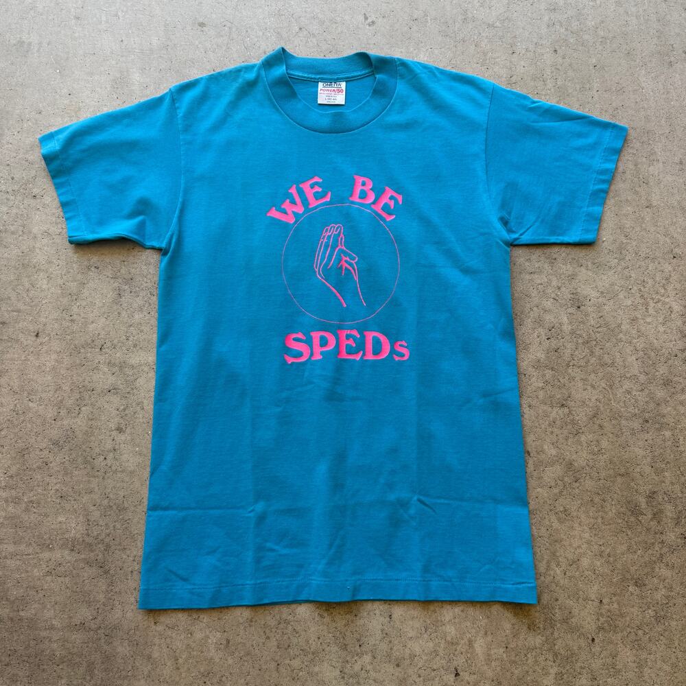 Men's Vintage 90's We Be SPED's Special Education Blue Pink Tee Shirt Sz Large